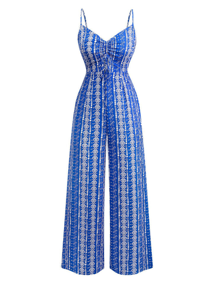 Blue 1970s Boho Style Suspender Jumpsuit - vintage jumpsuit, retro fashion