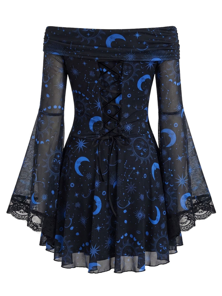 Blue 1970s Floral Dress 2