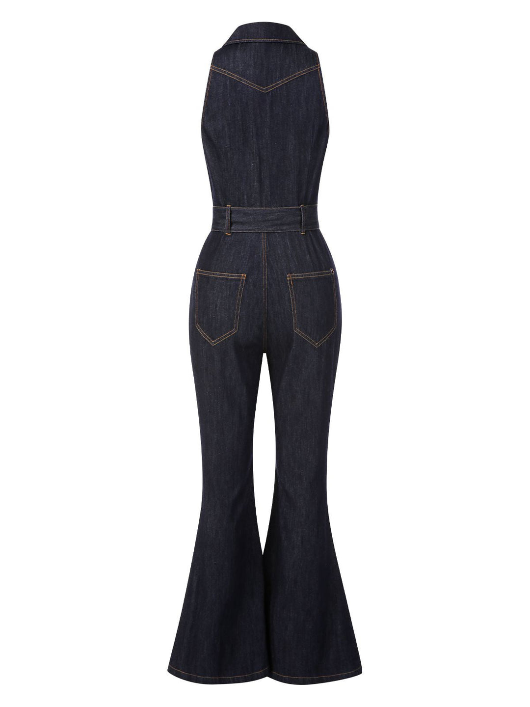 Blue 1970s Denim Collar Belted Flared Jumpsuit, vintage romper, retro jumpsuit - perfect for women who love vintage and retro fashion