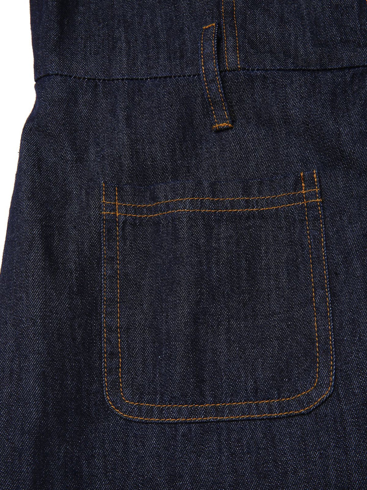 Blue 1970s Denim Collar Belted Flared Jumpsuit, vintage romper, retro jumpsuit - perfect for women who love vintage and retro fashion