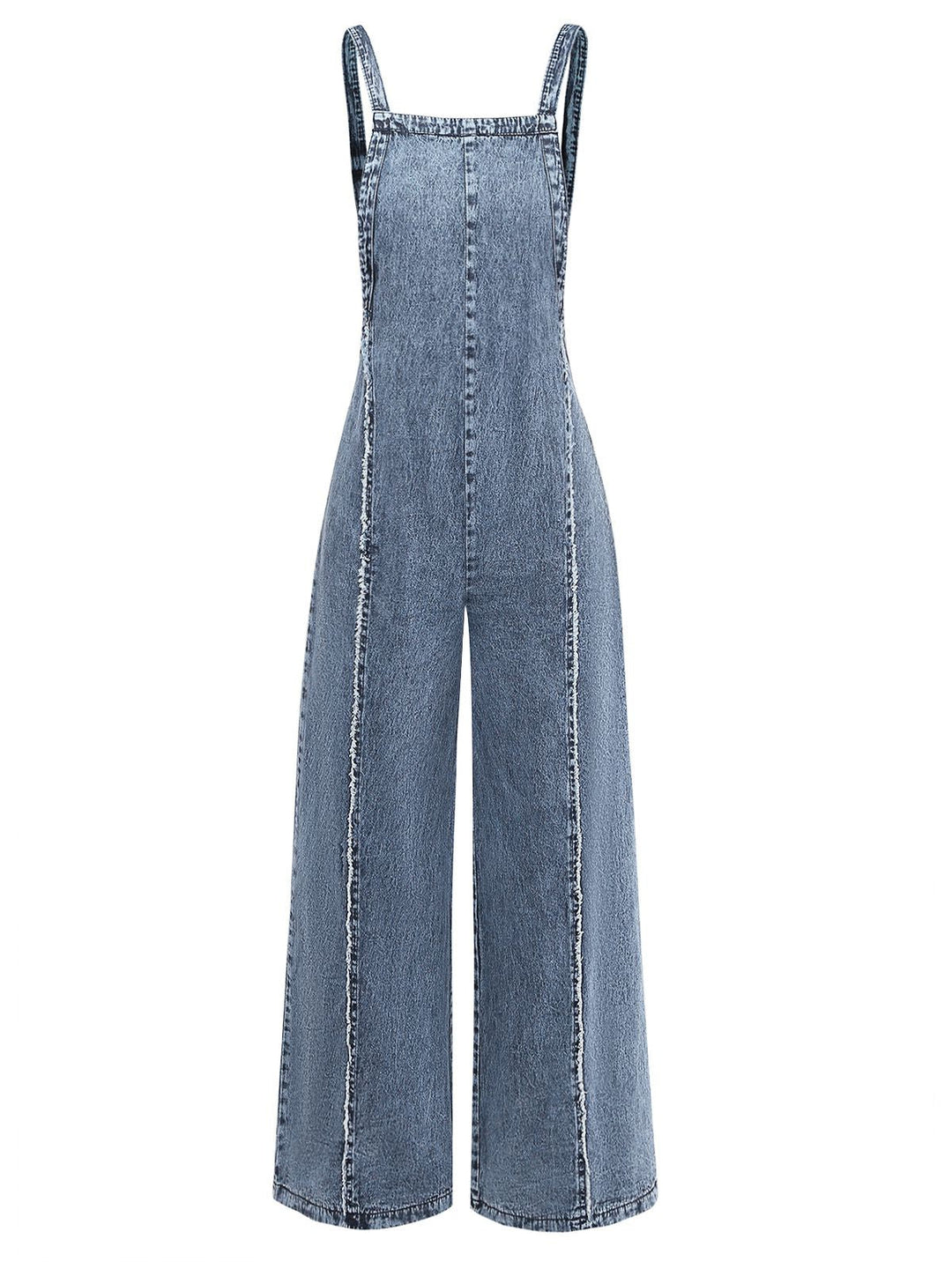 Blue 1970s Denim Wide-Leg Overalls Frayed Jumpsuit, vintage romper, retro jumpsuit - perfect for women who love vintage and retro fashion
