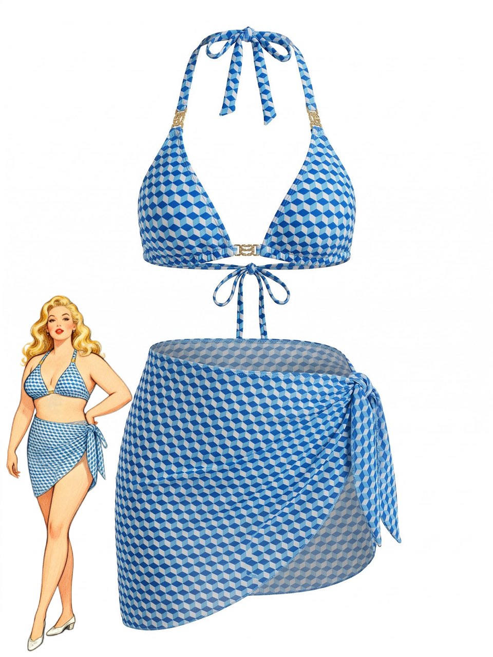 Blue 1970s Halter High Waist Tankini Set - vintage fashion, retro style