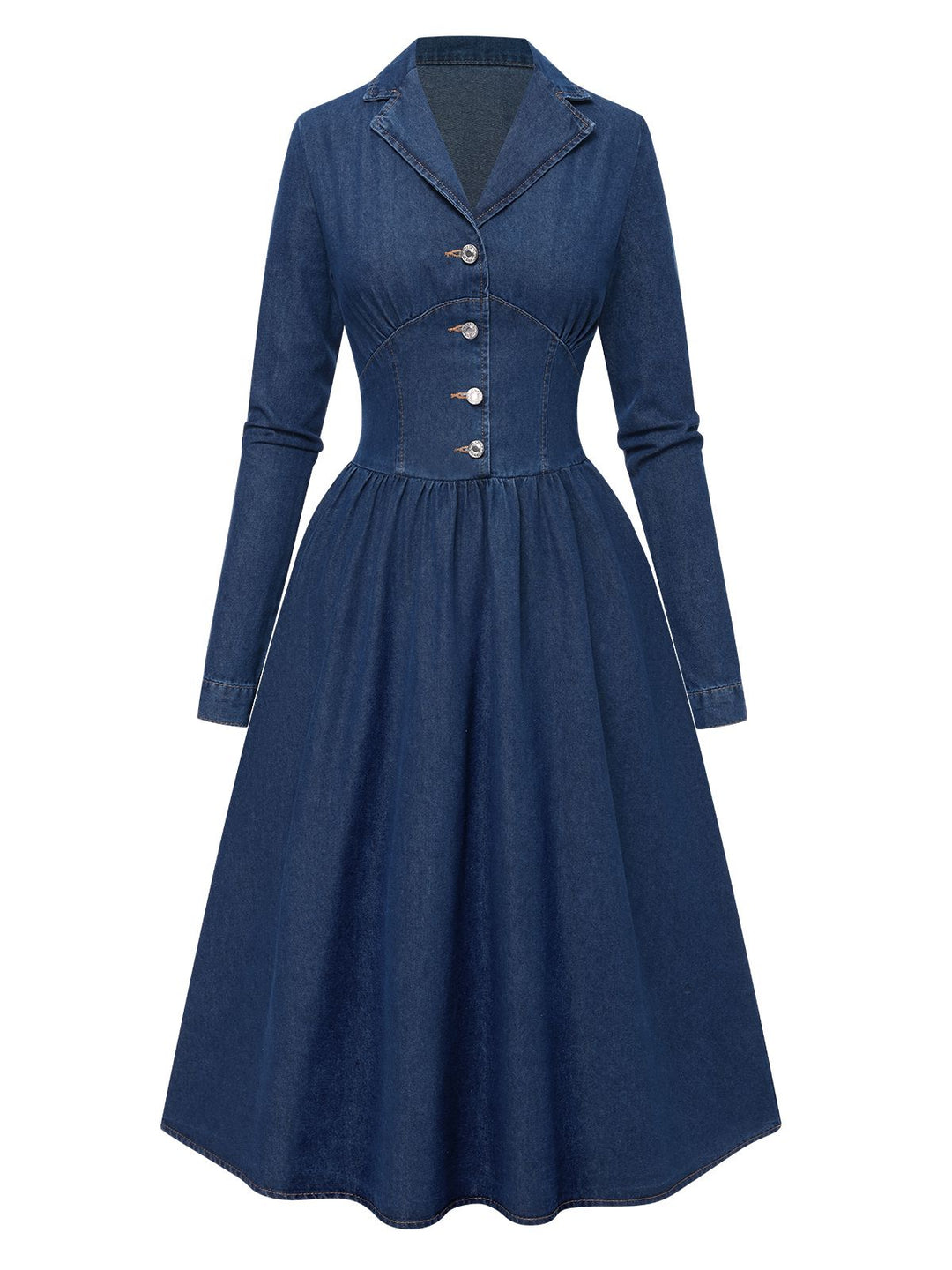 1970s Notched Collar Long Denim | 1970s | vintage dress, retro fashion
