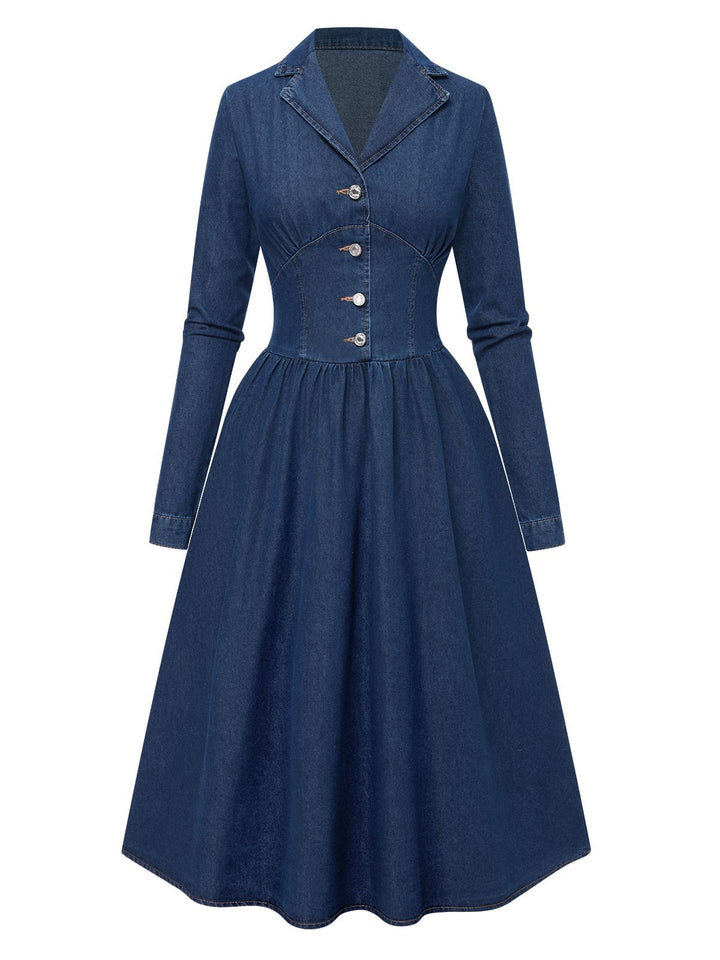 1970s Notched Collar Long Denim | 1970s | vintage dress, retro fashion