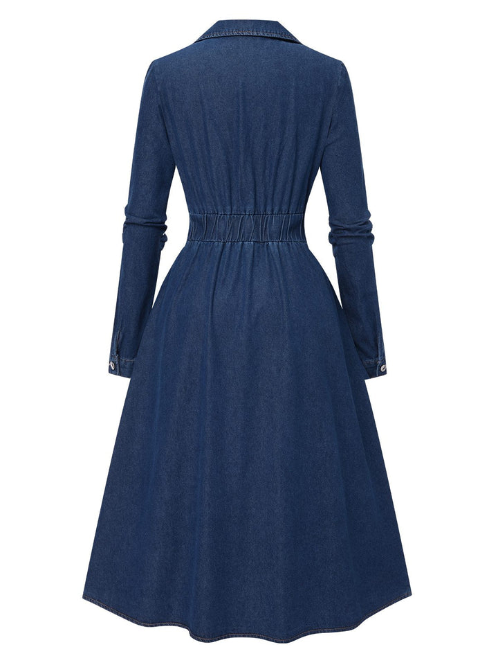 1970s Notched Collar Long Denim | 1970s | vintage dress, retro fashion