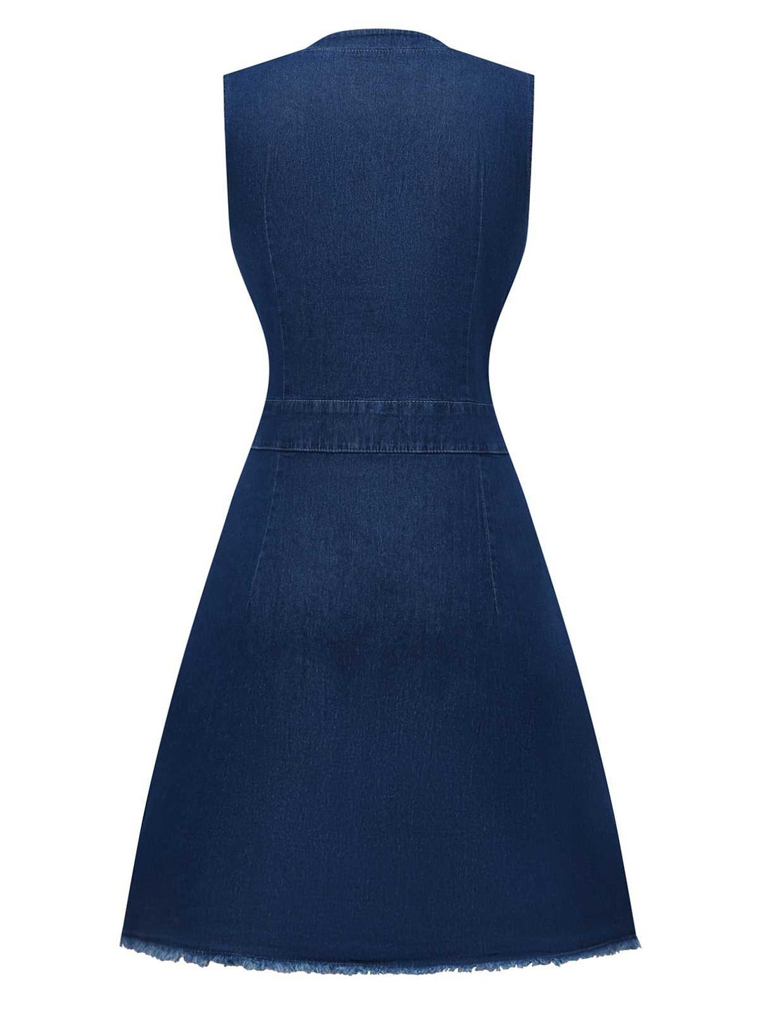 Blue 1970s Pockets Sleeveless A-Line Denim Dress - vintage dress, retro fashion