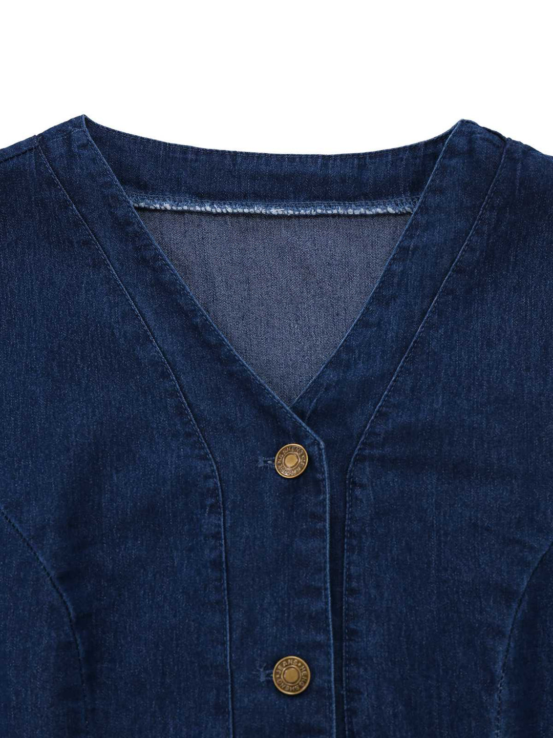 Blue 1970s Pockets Sleeveless A-Line Denim Dress - vintage dress, retro fashion