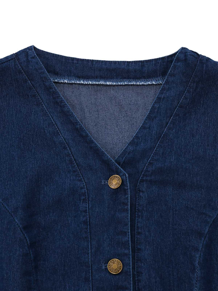 Blue 1970s Pockets Sleeveless A-Line Denim Dress - vintage dress, retro fashion