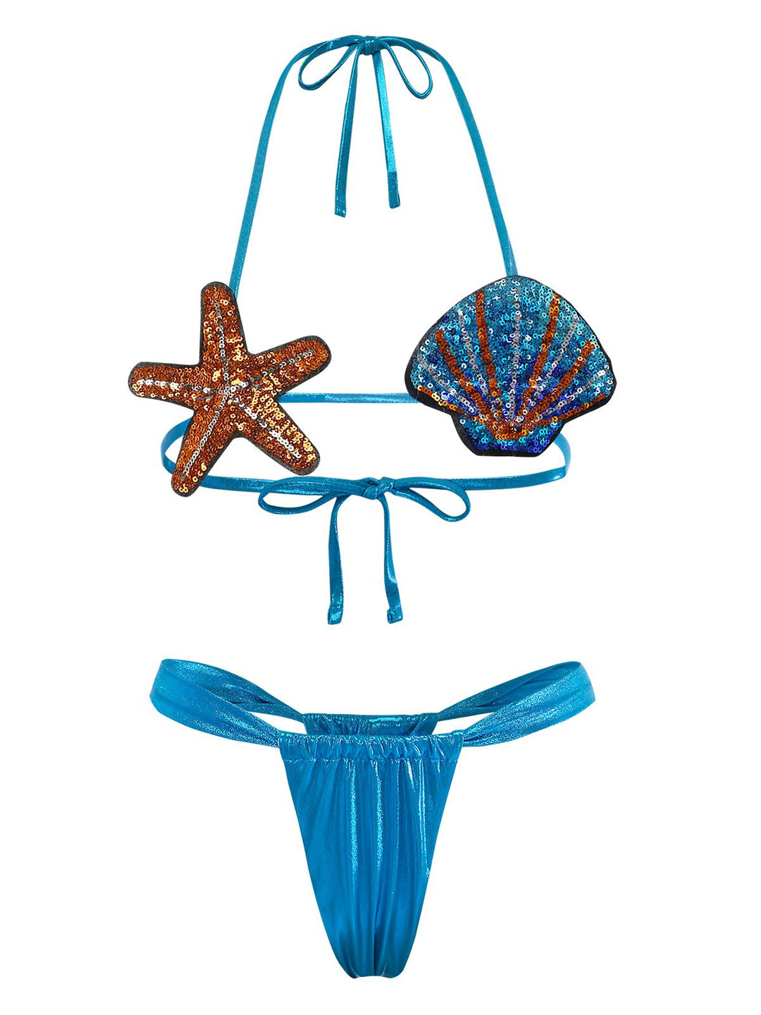 Blue 1970s Shell &amp; Starfish Bikini Set: beautiful vintage swimwear, retro swimsuit, pin-up style with timeless appeal