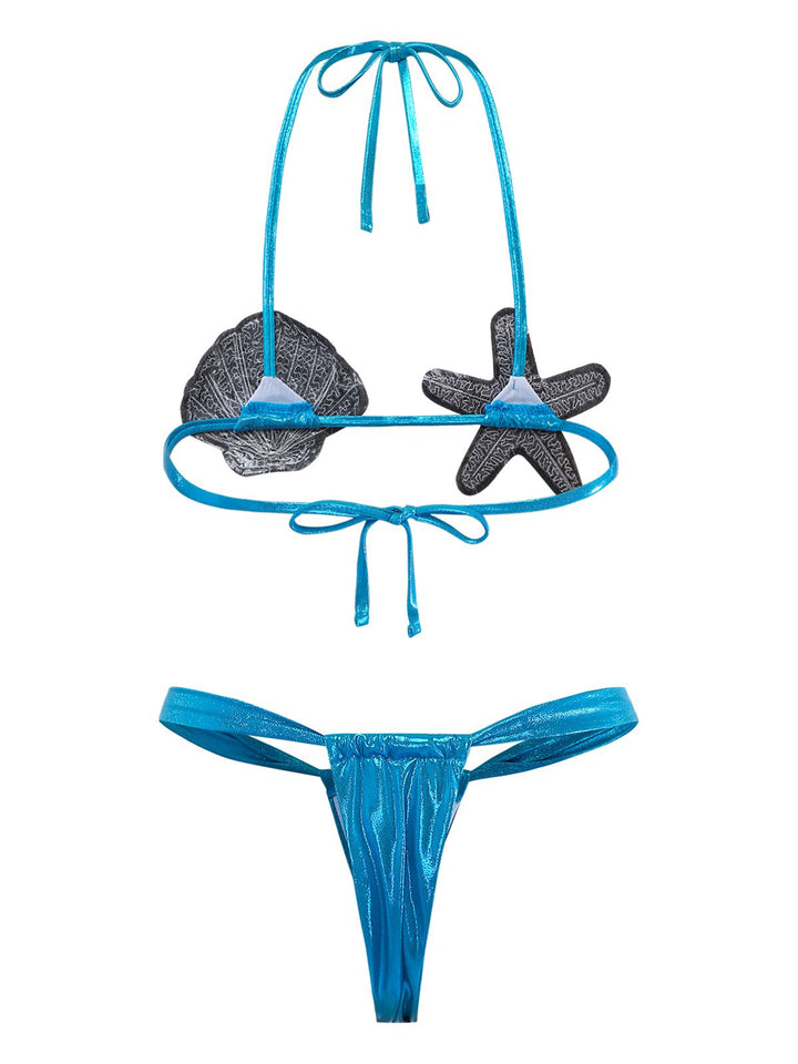 Blue 1970s Shell &amp; Starfish Bikini Set | vintage swimwear, retro swimsuit, pin-up style - perfect for retro fashion enthusiasts