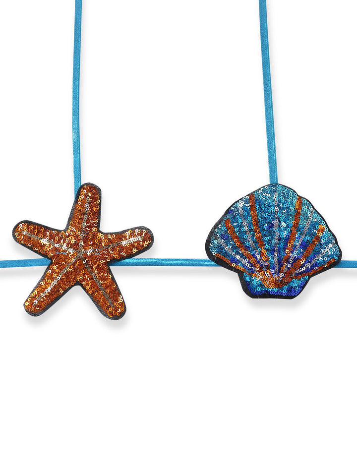 Blue 1970s Shell &amp; Starfish Bikini Set - vintage swimwear, retro swimsuit, pin-up style for vintage lovers