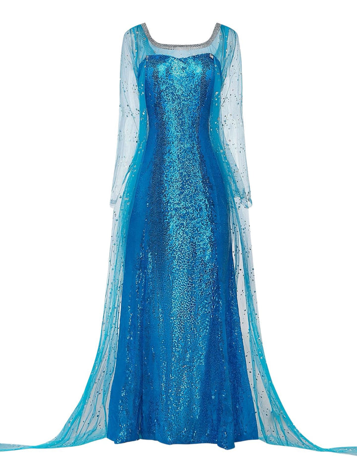 Blue 1970s Solid Sequined Elsa Cape &amp; Dress - vintage dress, retro fashion