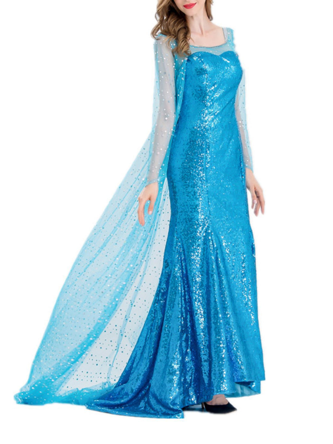Blue 1970s Solid Sequined Elsa Cape &amp; Dress - vintage dress, retro fashion