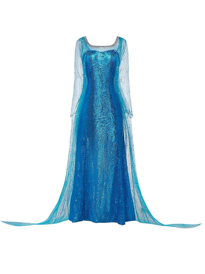 Blue 1970s Solid Sequined Elsa Cape &amp; Dress - vintage dress, retro fashion