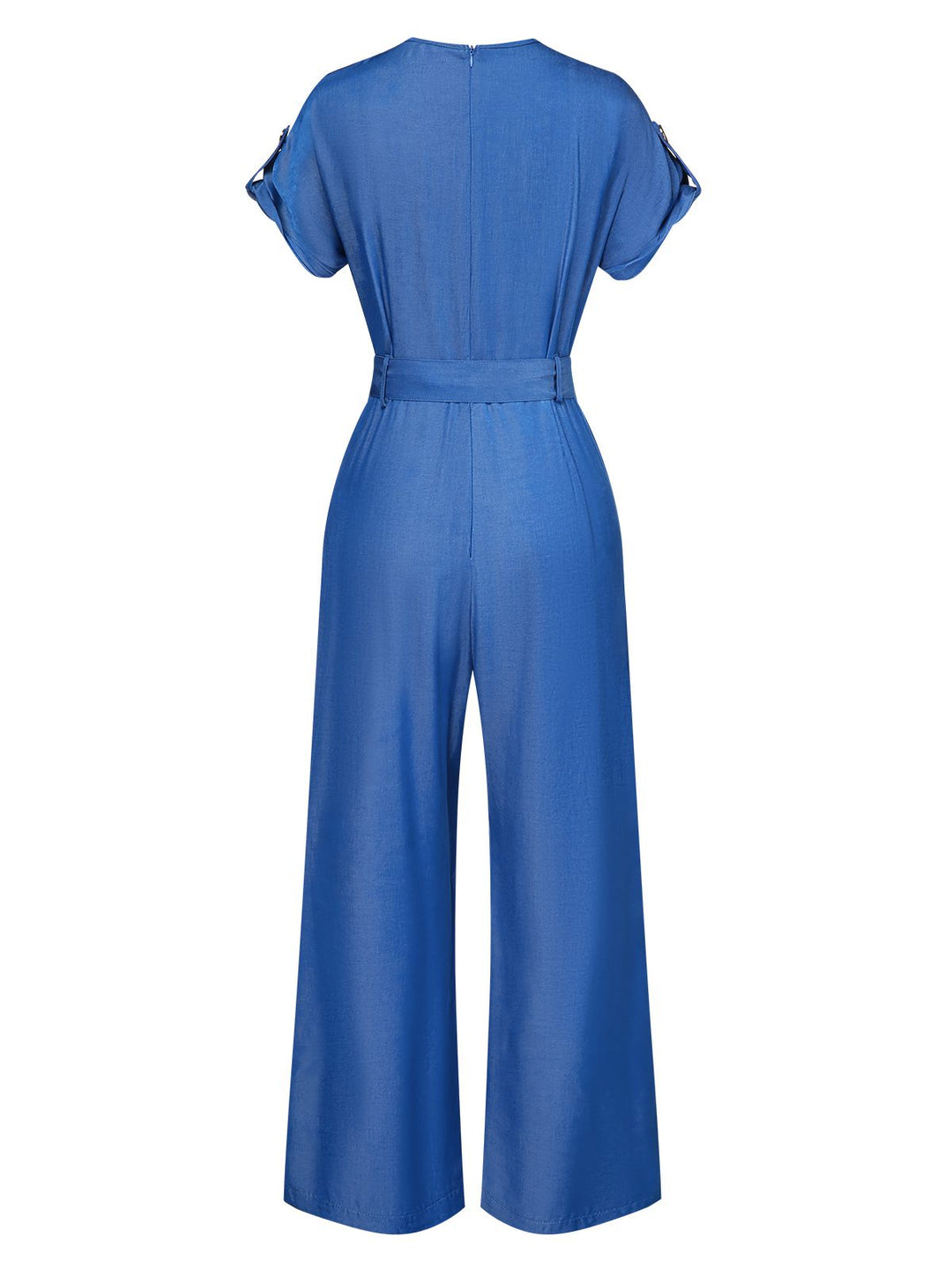 Blue 1970s V-Neck Solid Jumpsuit, vintage romper, retro jumpsuit - perfect for women who love vintage and retro fashion