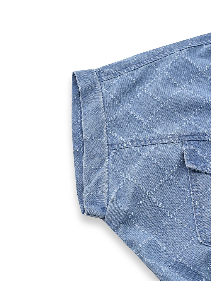 Blue 1980s Denim Button-Down Utility Romper - vintage jumpsuit, retro fashion