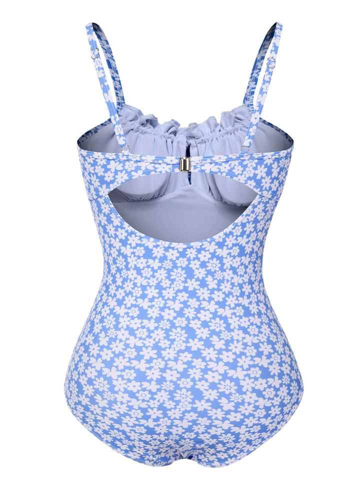 [Pre-Sale] Blue Ditsy Floral Strap Swimsuit, vintage swimsuit, swimwear - perfect for women who love vintage and retro fashion