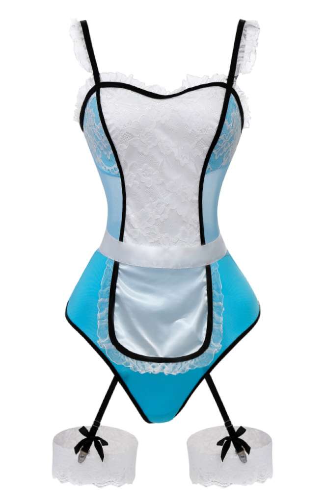 Blue Lace French Maid Costume Sleepwear - vintage nightgown, retro sleepwear