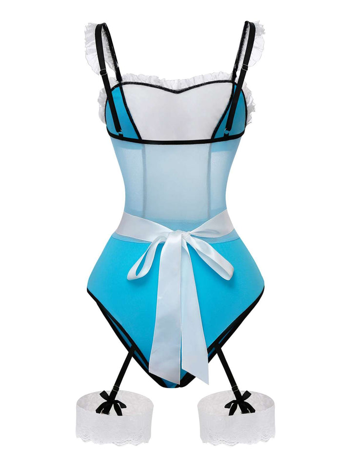 Blue Lace French Maid Costume Sleepwear - vintage nightgown, retro sleepwear
