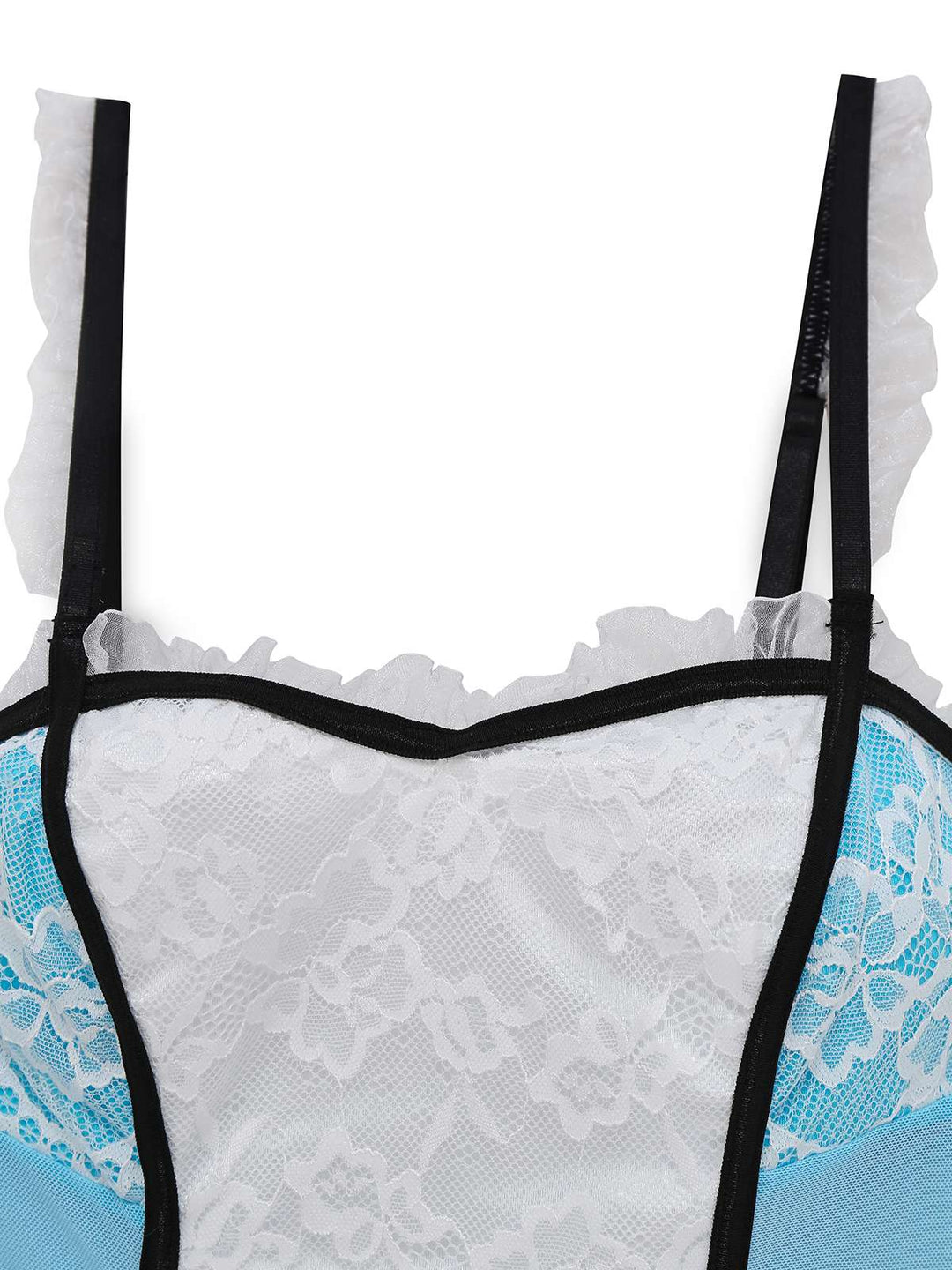 Blue 1980s Lace French Maid Costume Sleepwear - vintage nightgown, retro sleepwear