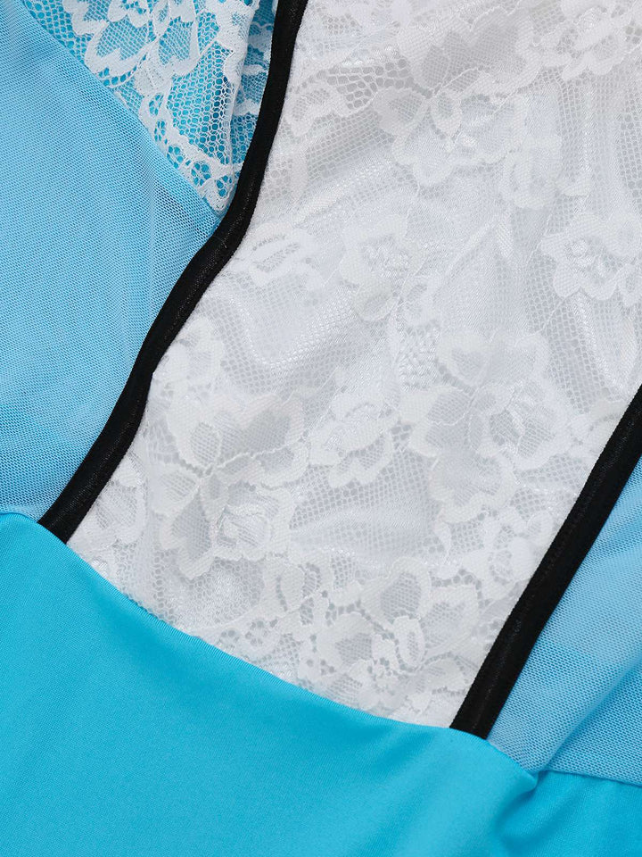 Blue Lace French Maid Costume Sleepwear - vintage nightgown, retro sleepwear