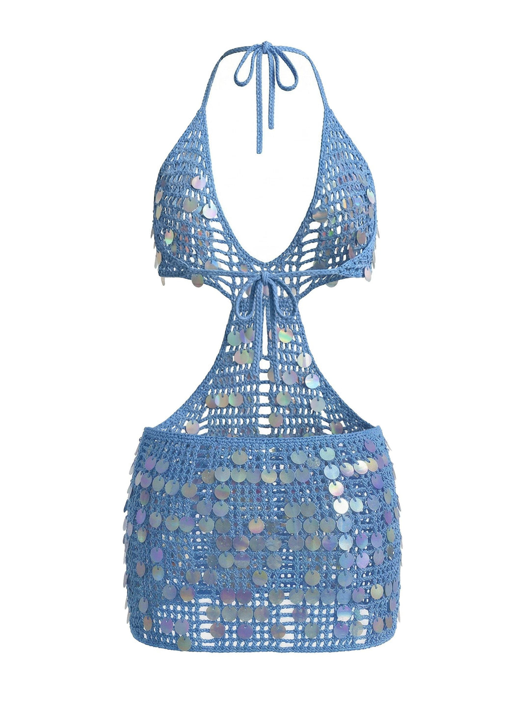 Blue 1980s Sequin Deep V-Neck Backless Beach Cover Up | vintage fashion, retro style, classic elegance - perfect for retro fashion enthusiasts