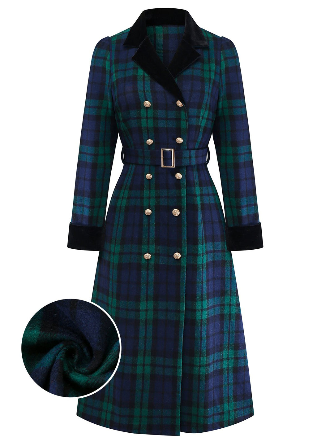 Blue &amp; Green 1940s Plaid Notched Collar Coat - vintage fashion, style