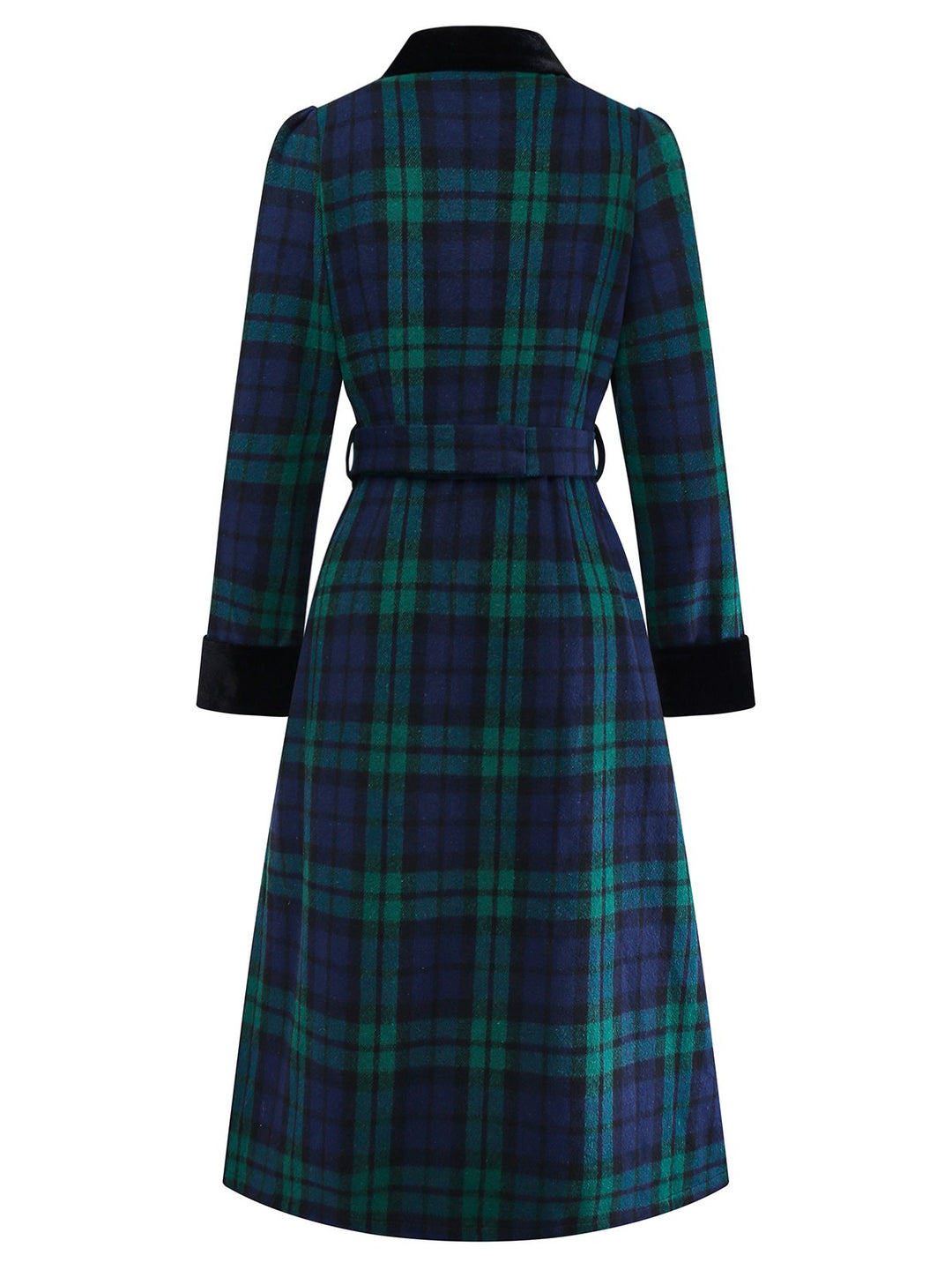 Blue &amp; Green 1940s Plaid Notched Collar Coat - vintage fashion, style