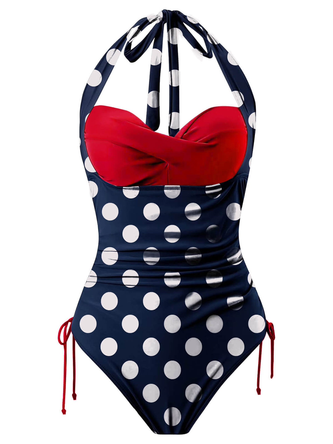 Blue &amp; Red 1950s Polka Dots Halter Swimsuit, vintage swimsuit, pin-up swimwear - perfect for women who love vintage and retro fashion