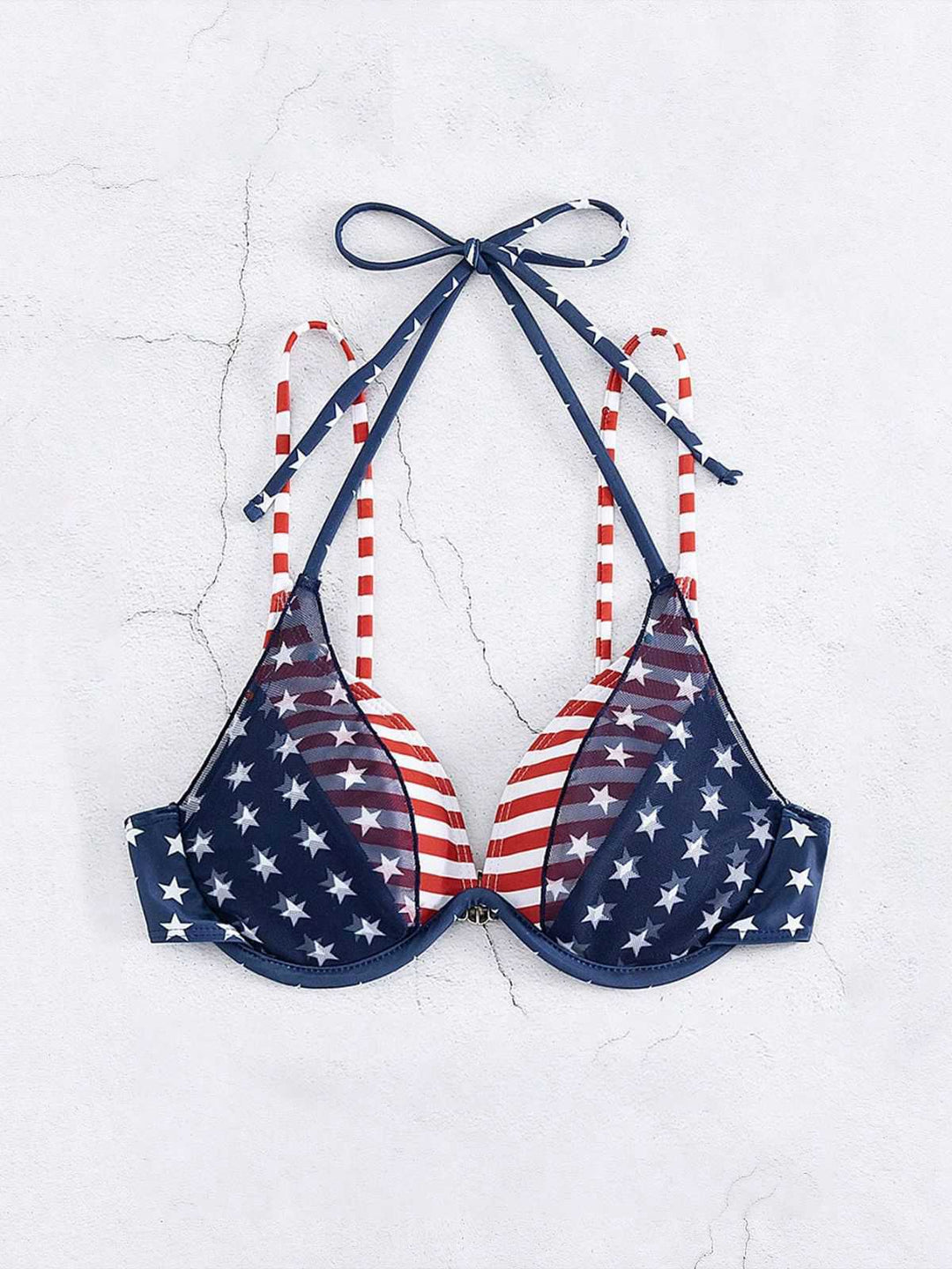 Blue &amp; Red 1950s Stars &amp; Stripes Bikini Top - vintage fashion, retro style, elegant red