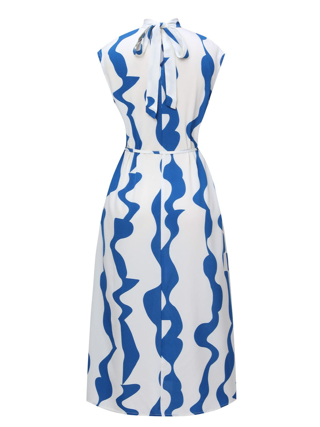Blue &amp; White 1940s Curves Stand Collar Belt Dress, vintage dress, retro fashion - perfect for women who love vintage and retro fashion