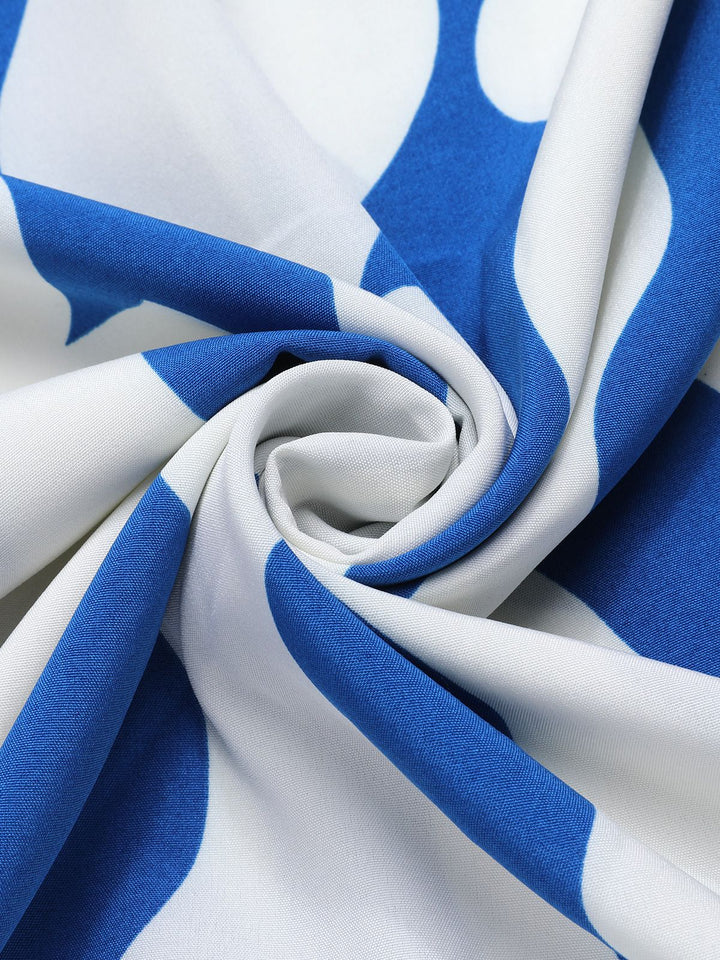 Blue &amp; White 1940s Curves Stand Collar Belt Dress, vintage dress, retro fashion - perfect for women who love vintage and retro fashion