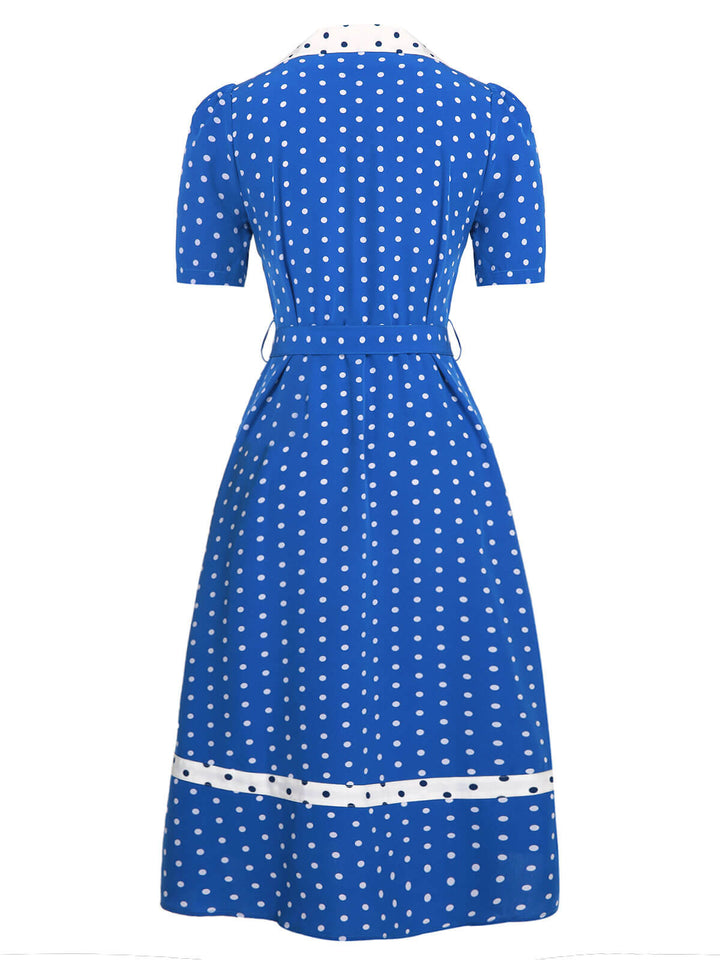Blue &amp; White 1940s Polka Dot Lapel Dress, vintage dress, retro fashion - perfect for women who love vintage and retro fashion