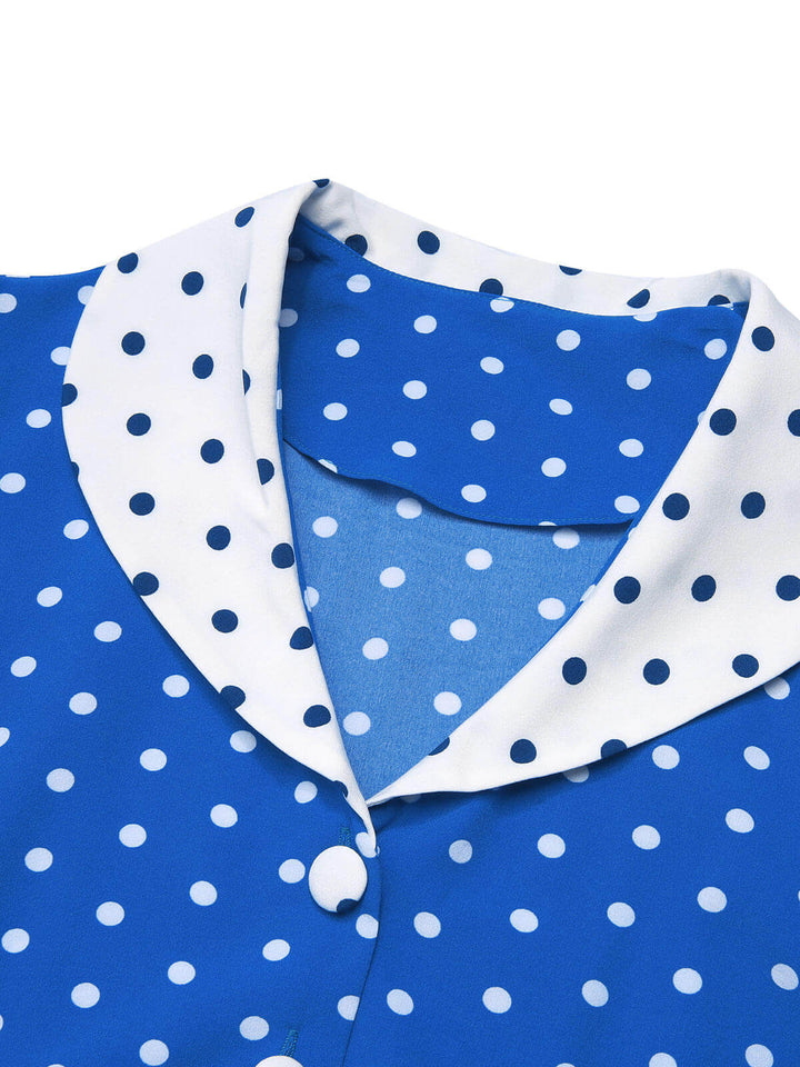 Blue &amp; White 1940s Polka Dot Lapel Dress, vintage dress, retro fashion - perfect for women who love vintage and retro fashion