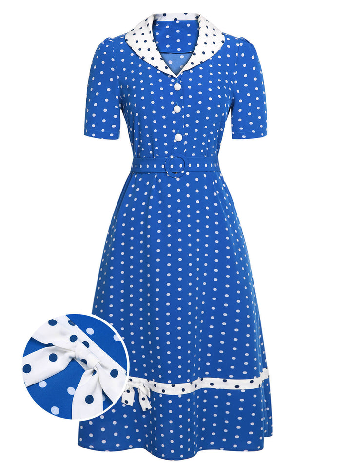 Blue &amp; White 1940s Polka Dot Lapel Dress, vintage dress, retro fashion - perfect for women who love vintage and retro fashion