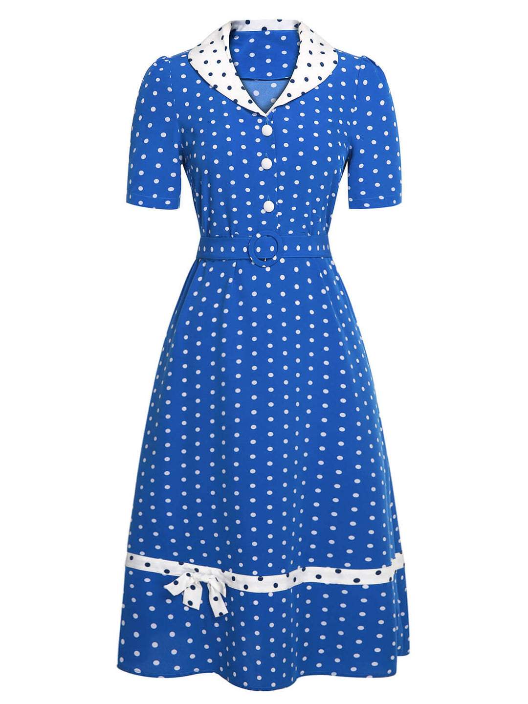 Blue &amp; White 1940s Polka Dot Lapel Dress, vintage dress, retro fashion - perfect for women who love vintage and retro fashion