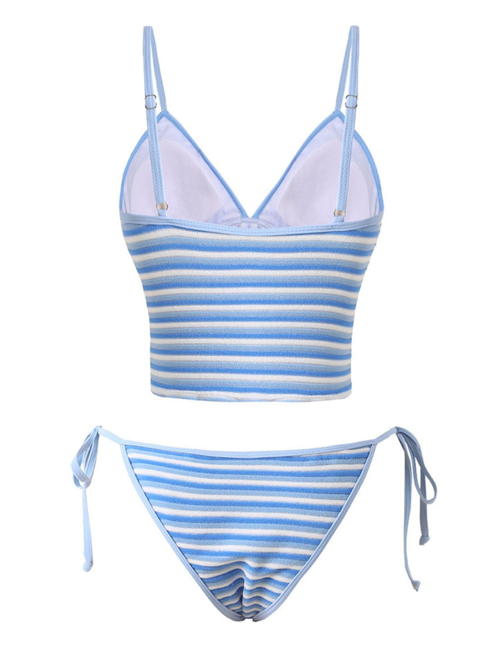 Blue &amp; White 1940s Striped Side Tie Tankini Set - vintage fashion, retro style, pure white