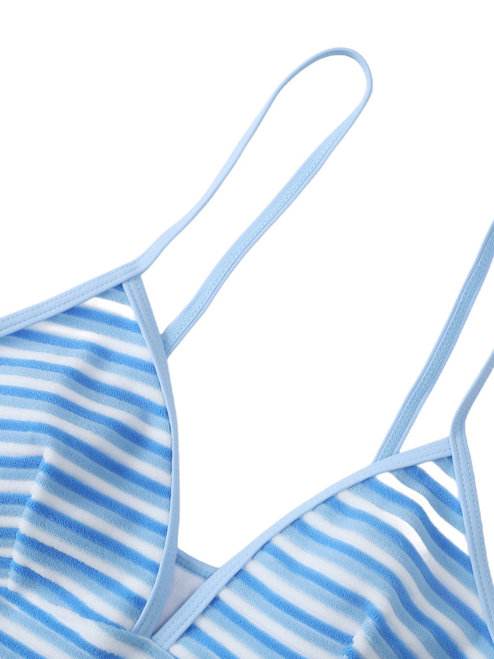 Blue &amp; White 1940s Striped Side Tie Tankini Set - vintage fashion, retro style, pure white