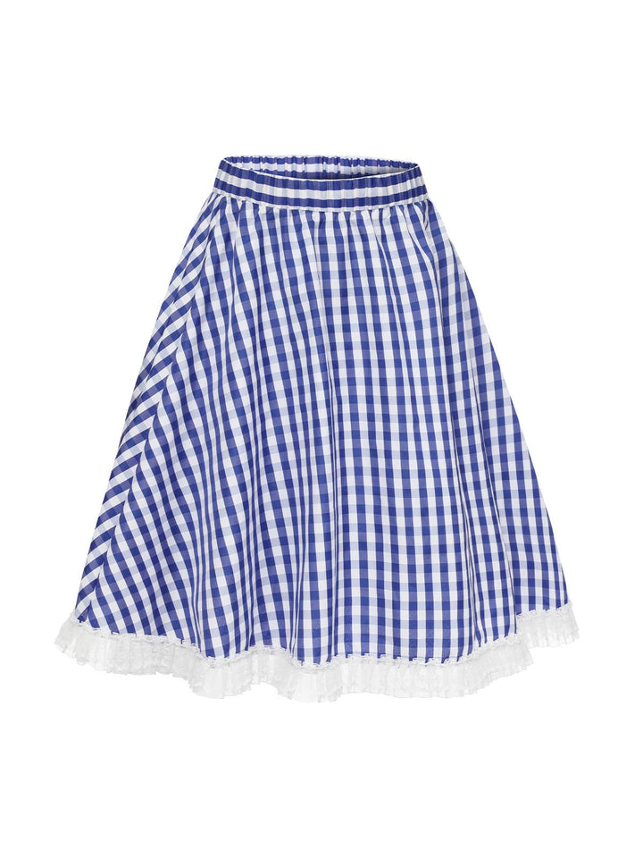 Blue &amp; White 1950s Lace Patchwork Plaid Skirt, vintage skirt, retro style - perfect for women who love vintage and retro fashion