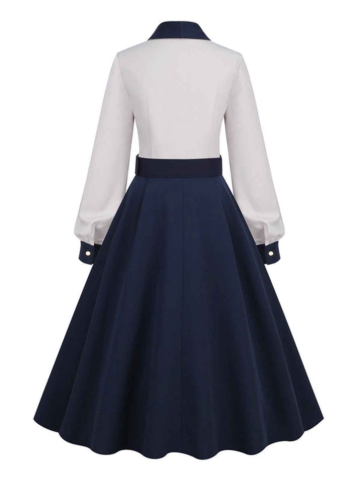 Blue &amp; White 1950s Solid Patchwork Dress — vintage elegance for the modern woman