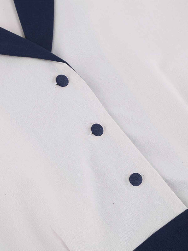 Blue &amp; White 1950s Solid Patchwork Dress — vintage elegance for the modern woman