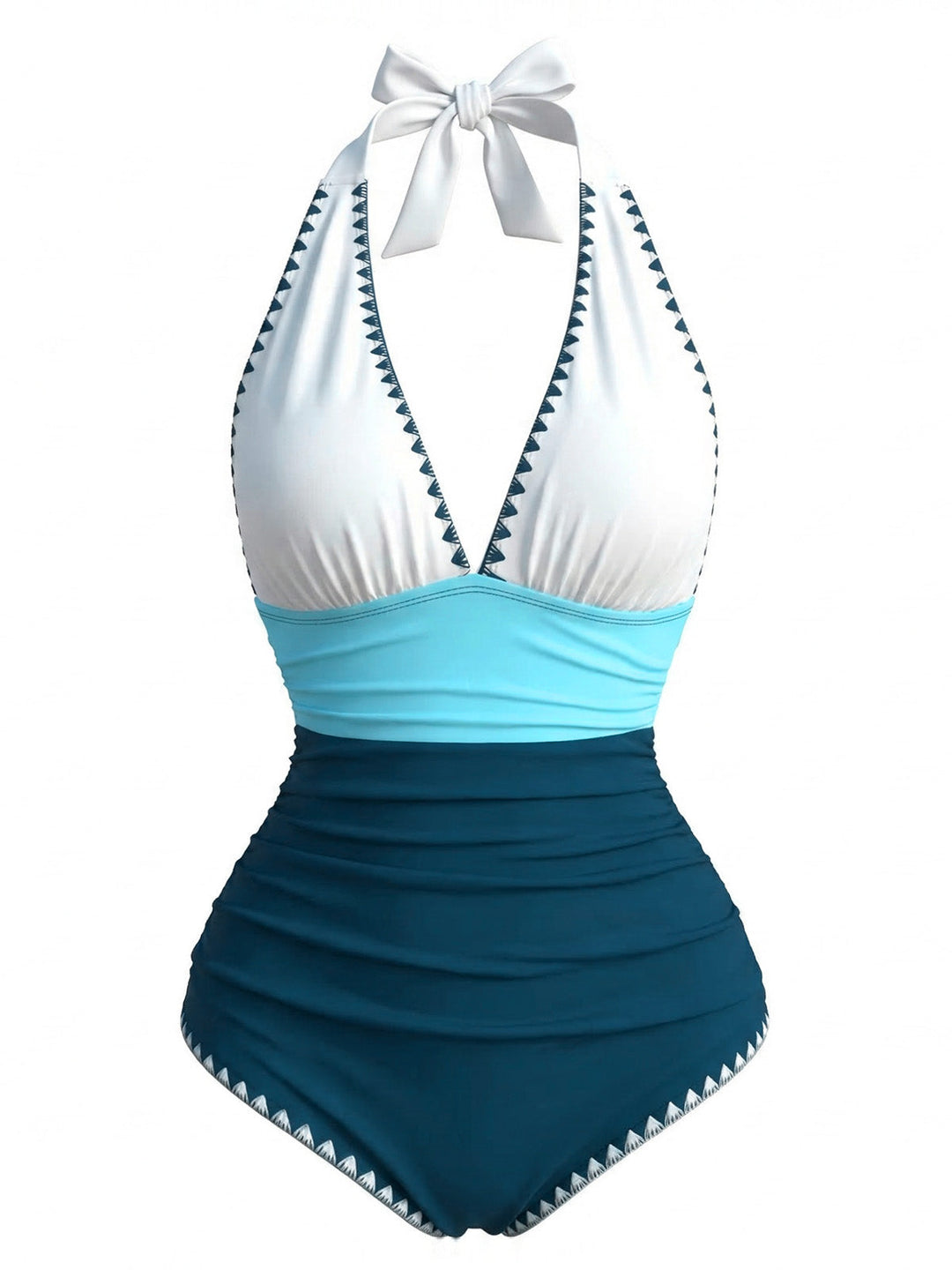 BLW 1950s Embroidered V-Neck One Piece Swimsuit