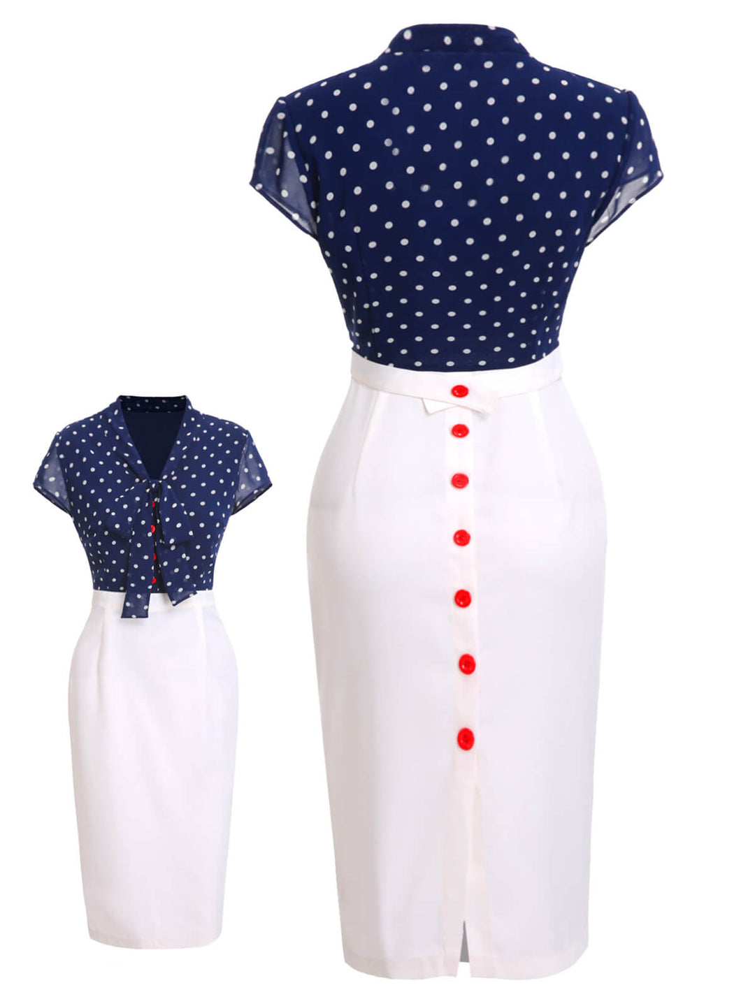 Blue &amp; White 1960s Polka Dot Cap Sleeve Dress, vintage dress, retro fashion - perfect for women who love vintage and retro fashion