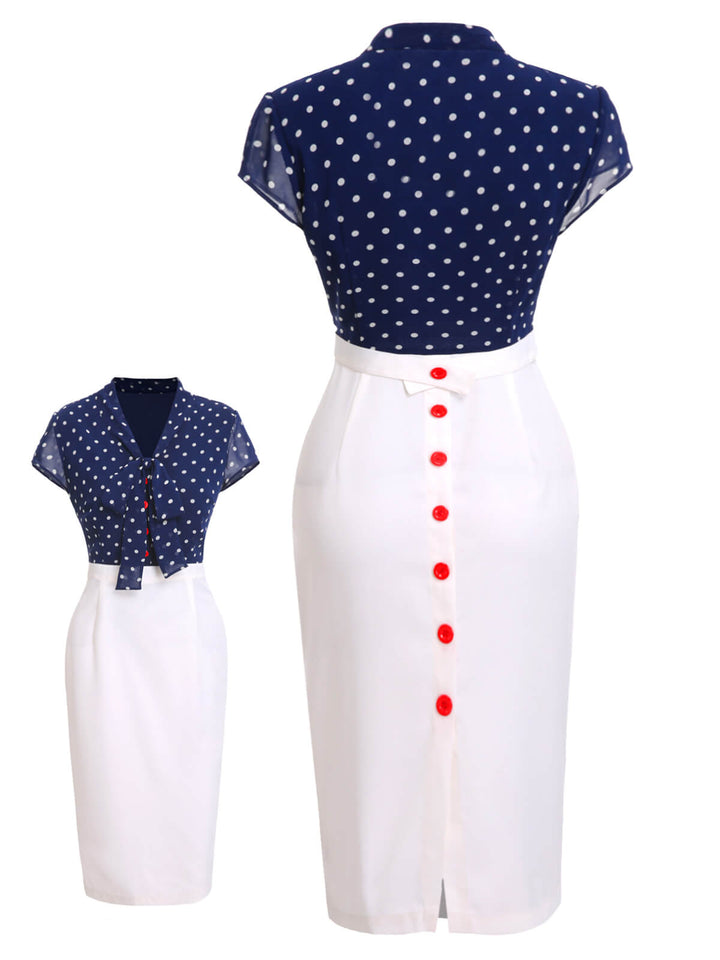 Blue &amp; White 1960s Polka Dot Cap Sleeve Dress, vintage dress, retro fashion - perfect for women who love vintage and retro fashion