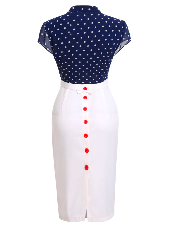 Blue &amp; White 1960s Polka Dot Cap Sleeve Dress, vintage dress, retro fashion - perfect for women who love vintage and retro fashion