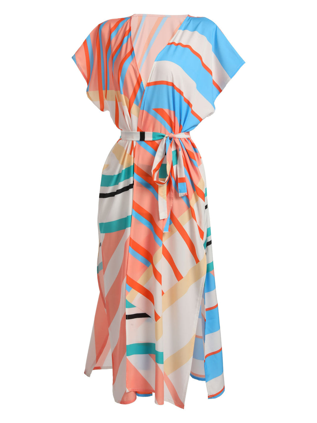 Bohemian Kimono Stripe Lace-Up Cover Up - vintage fashion, retro style