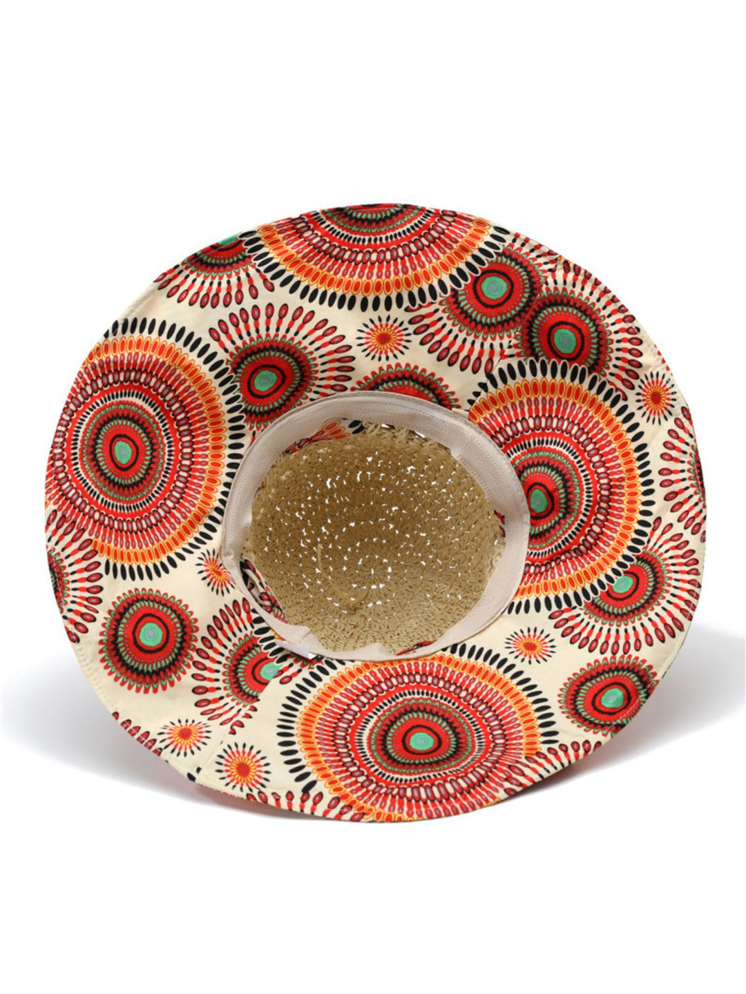 Bohemian Mandala Print Crochet Straw Bow Sun Hat - vintage fashion, retro style
