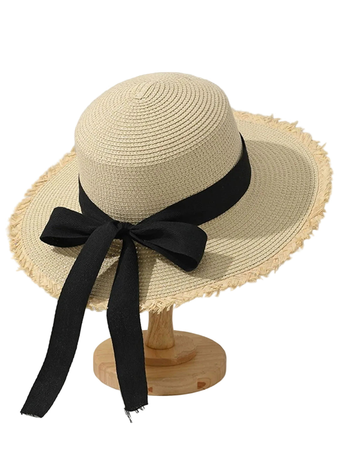 Bow Flat-Top Straw Wide-Brim Sun Hat - vintage fashion, retro style