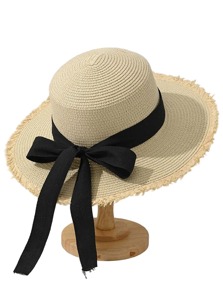 Bow Flat-Top Straw Wide-Brim Sun Hat - vintage fashion, retro style