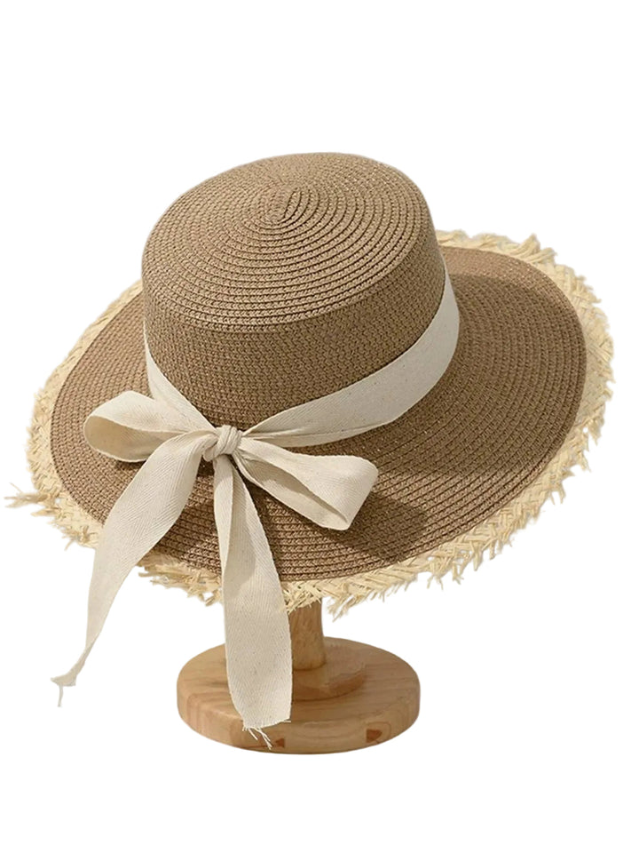 Bow Flat-Top Straw Wide-Brim Sun Hat - vintage fashion, retro style